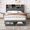 Double Bed Frame with 2 Storage Drawers, Charging and Lighting Headboard Grey
