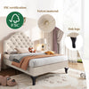 Single Size Bed 3FT Velvet Upholstered Bed with Slatted frame Headboard Beige