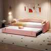 Day Bed LED Upholstered 3ft Single Sofa Bed with Trundle Bed Velvet Fabric Pink