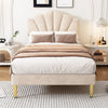 3ft Velvet Upholstered Single Bed Frame with Headboard & Storage Bench, Beige