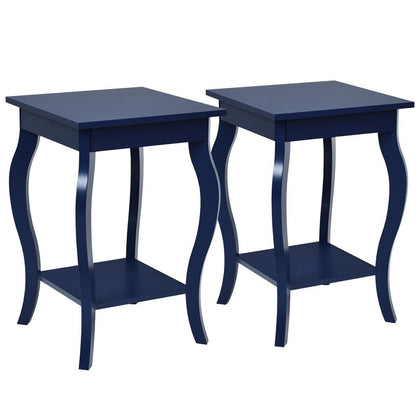 2pcs Accent Table End Table with Curved Legs 2-Tier Open Storage Shelves-Blue