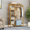 Bamboo Wooden Clothes Rail Hanging Rack Garment Display Stand w/ Dustproof Cover