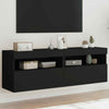 TV Wall Cabinets with in Black - Engineered Wood Modern Media Unit for A1C9