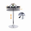 Round Black MDF Silver Base Bar Table & 2x Grey PU Leather Bar Stools Black Base