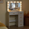 White Dressing Table Makeup Vanity Desk Set With LED Lighted Mirror, 5 Drawers