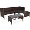 3PCS Outdoor Conversation Set Patio PE Rattan Sectional Sofa Table Furniture Set