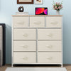 Wide 9-Drawer Fabric Dresser with Steel Frame, Cream White, for Bedroom/Closet