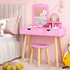Wooden Dressing Table & Stool 2-in-1 Kids Vanity Set Children w/ Drawers