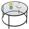 Round Coffee Table Tempered Glass Black Sofa Side Table Living Room Metal Frame