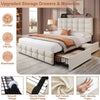 Double Bed Frame with 4 Storage Drawers Upholstered Headboard with USB, Beige