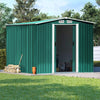 8x8ft Green Metal Outdoor Toolshed Apex Roof Garden Shed Storage Container +Base