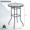 68x68CM Outdoor Bistro Coffee Table Patio Side Table Dining Table w/ Round Glass