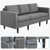 3-Seater Sofa 189CM For Living Room Fabric Upholstered Couch, Light Grey