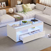 High Gloss Coffee Table Centre Table With LED Light Open Storage Glass Tabletop
