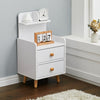 White Tall Cabinet Bedside Table Storage Narrow Chest of 2Drawer&Shelves Storage