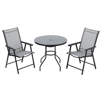 80cm Glass Table And Folding Chairs w/ Parasol Hole Garden Patio Furniture Sets