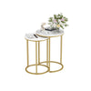 Set of 2 Luxury Accent End Side Table Minimalist Round Coffee Table Golden Frame