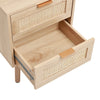 2pcs/Set Rattan Bedside Table Nightstand Cabinet 2 Drawer Wood Veneer Side Table