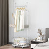 Rolling Coat Rack & Basket Storage Metal Hall Tree Hallway Clothes Stand Trolley