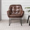 Vintage Distressed Brown Faux Leather Armchair Soft Cushion Padded Accent Chair