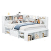 Double Bed with Bookcase Multifunctional Wooden Bed Frame with Drawer Storage