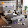 Velvet Upholstered Bed with Headboard 4ft6 Double Bed Frame with Storage Drawers