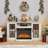 60" White Living Room TV Stand W/Electric Fireplace Fire Log Stove Unit Cabinet