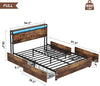 Double Size Bed Frame Metal Platform Bed w/4 Storage Drawers & Storage Headboard