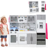 Kids Kitchen Playset Interactive Toy Kitchen & Refrigerator Set-Gray