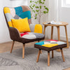 Fabric Armchair High Back Buttoned Upholstered Sofa Accent Chair with Foot Stool