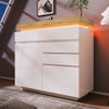 Sideboard LED High Gloss White Storage Display Cabinet with 2 Doors & 3 Drawers