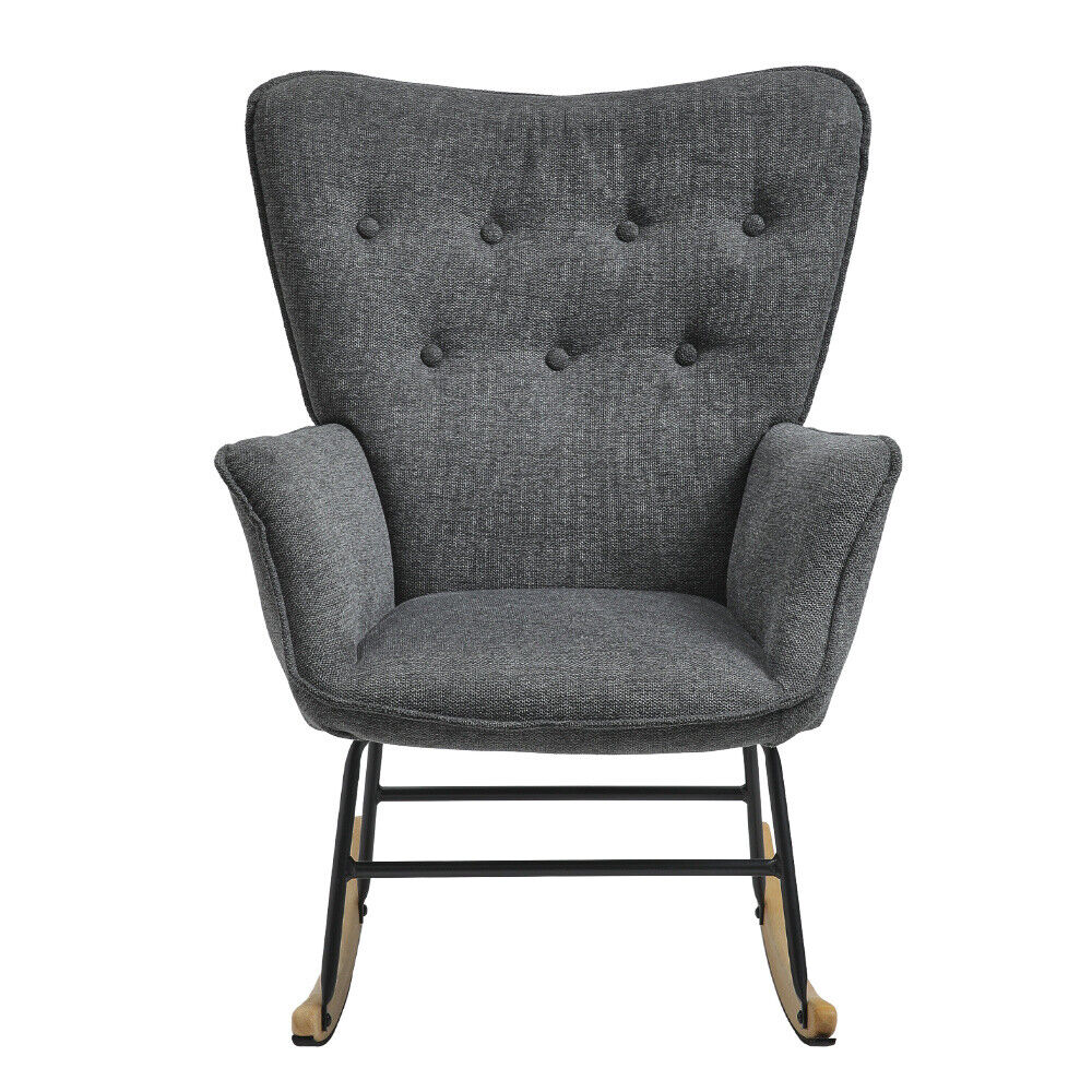 Modern Upholstered Rocking Chair Relaxing Rocking Armchair Single Sofa Wing Back