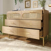 Chests of Drawers Rattan Sideboard Storage Cabinet with 6 Drawers, Oak