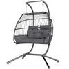 PE Rattan Double Hanging Egg Chair with Stand Foldable Wicker Swing Hammock Pod