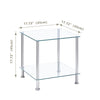 2 Tiers Square Clear Tempered Glass Side End Table with Storage Shelf Livingroom