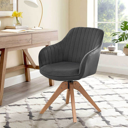 1 PC Dining Chair 360° Swivel Velvet Oak Solid Wood Legs Kitchen Room Chair