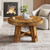 31.5-Inch Round Coffee Table, Solid Wood Center Table with Thickened Tabletop