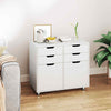 Mobile Storage Cabinet 4 Drawer Dresser Chest with Doors-White