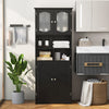 148cm Tall Bathroom Cabinet Freestanding Storage Cabinet with Glass Doors Black