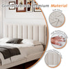 Double Bed Frame, Upholstered Platform Bed with Channel Tufted Headboard, Beige