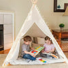 Large Canvas Kids Teepee Tent Play House Childrens Camping Wigwam with Floor Mat