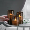 3x Pillar Candles Set LED Dance Flame Remote Dimmable Timer Flameless Tea Light