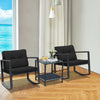 3 Pieces Outdoor Rocking Bistro Set PE Rattan Rocking Chair Set with Cushions