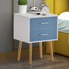 Bedside Table Nightstand Cabinet Wood Legs 2 Drawers Side Table Storage