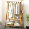 Bamboo Folding Clothes Rail 2 Tiers Hooks Bags Coat Stand Hanger Hallway Bedroom