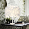 Fluffy Feather Shade Table Lamp White Lampshade Bedside Night Light Room Decor
