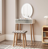 Dressing Table Vanity Set Makeup Table with LED Dimmable Light Mirror Stool Grey