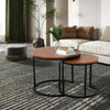 2/3 Nesting Tables Round Nest of Table Set Metal Frame Rustic Wood Tabletop Unit