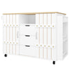 Kitchen Trolley, Kitchen Island with Sliding Doors, Drop Leaf Top 110x42x90cm