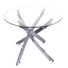Round Glass Dining Table and 4 White Faux Leather Chairs Kitchen Room Furniture